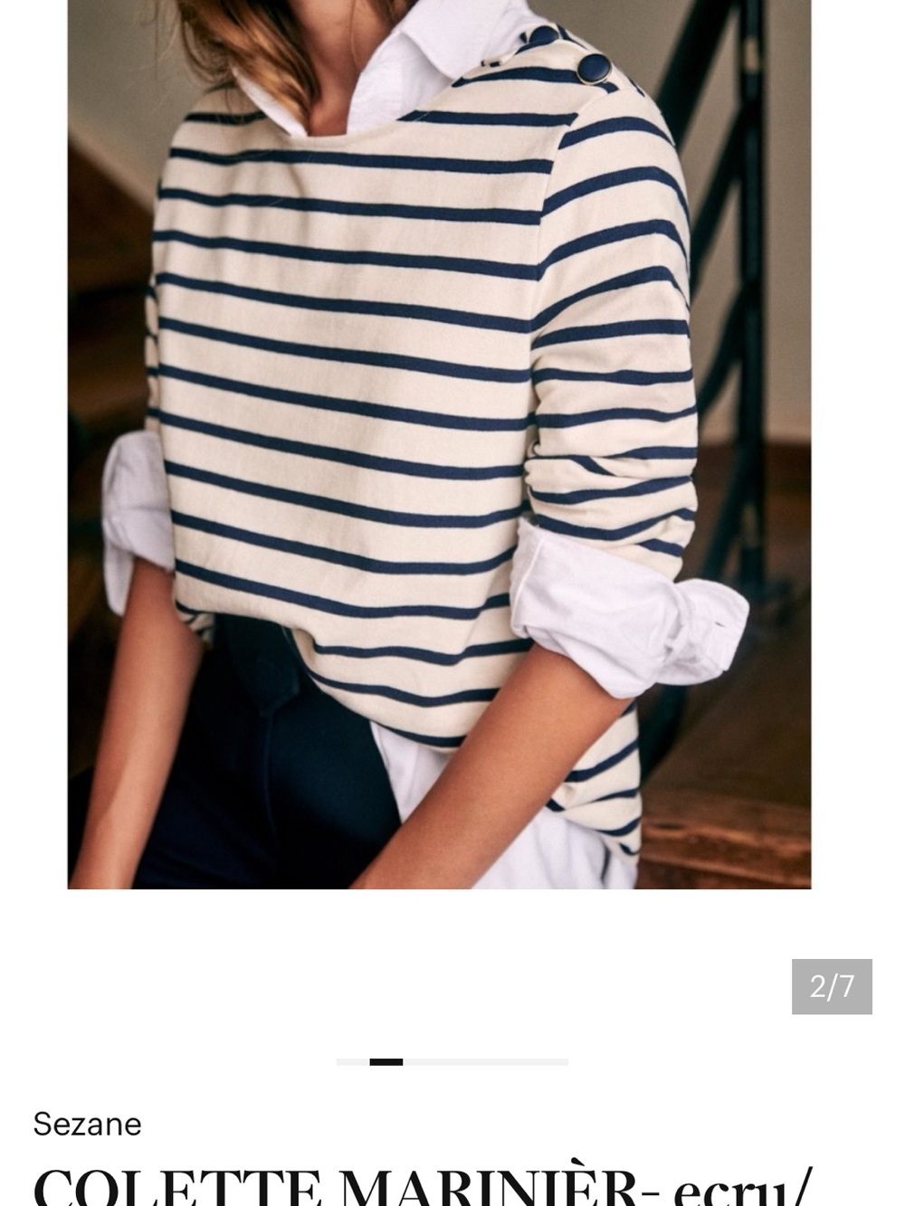 Sezane Ecru and Navy Striped Long Sleeve Marinière Top